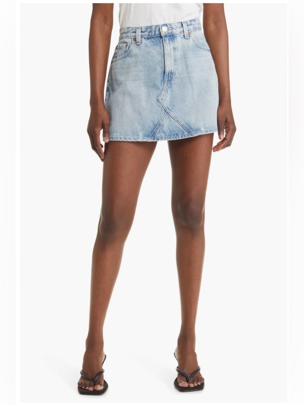 NWT AG Jeans Remy Low Rise Denim Mini Skirt Size 28 Light Wash Wrap Front